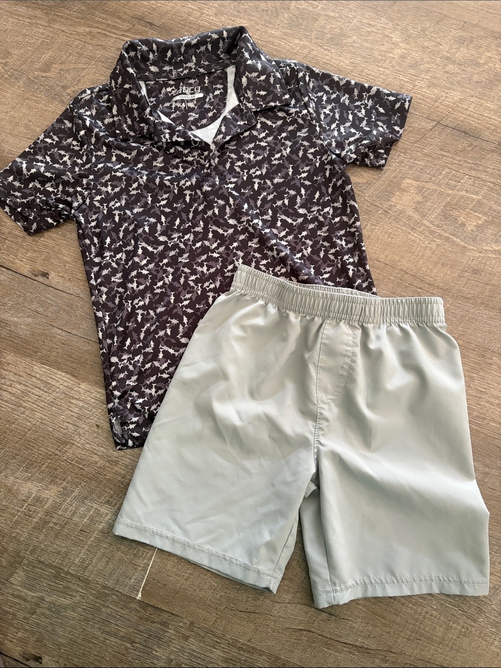 bcg Toddler Polo and Shorts Shark Set in Black, Charcoal & Light Gray